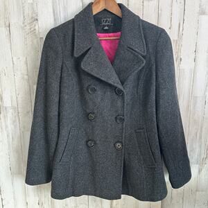 Izzi Collections 100 Wool Pea Coat Large Charcoal Gray Dark Academia Goth Preppy